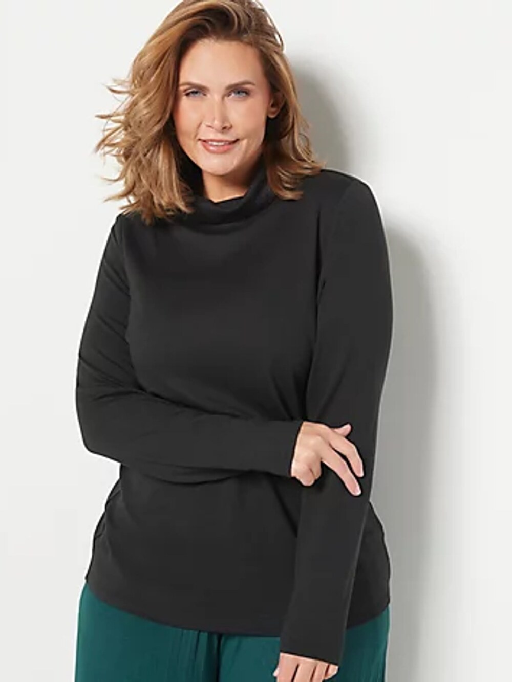 Girl with Curves Knit Crepe Essentials Turtleneck Black Women's Large